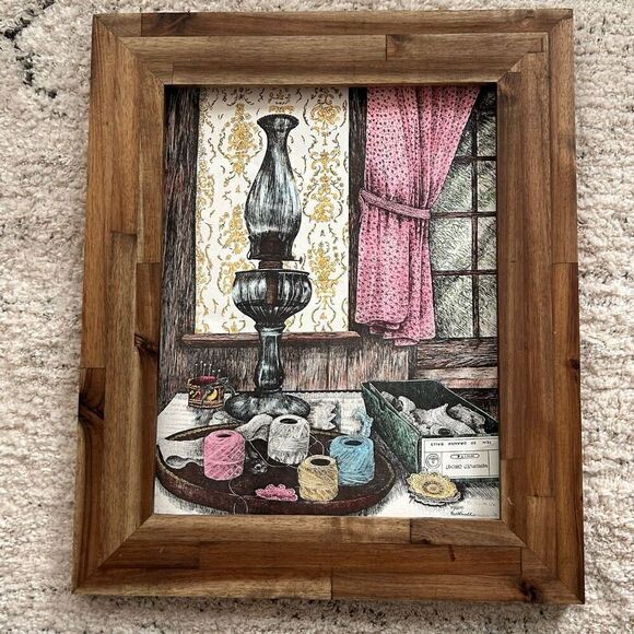 Vintage Bicknell Framed Decorative Signed Limited Run Print Crochet 17/200 - Picture 1 of 13